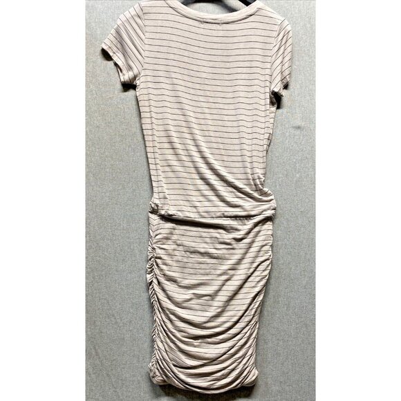 Prana Womens Jersey Knit Dress Size Medium Tan Black Stripped Sides Cinched - Picture 8 of 11